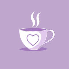 A heart-shaped coffee cup with vector illustration.