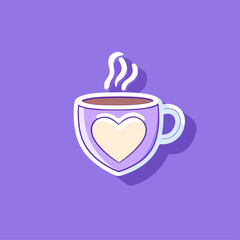 A heart-shaped coffee cup with vector illustration.