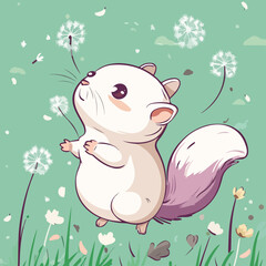Squirrel and Dandelion, vector illustration.