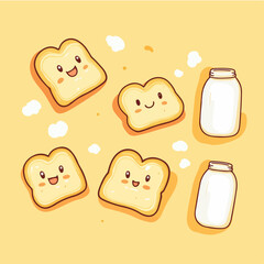 Bread and milk, vector illustration.