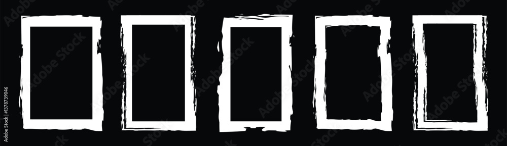Poster grunge square and rectangle frames. white rectangle frame line. square shape outline on hand draw st