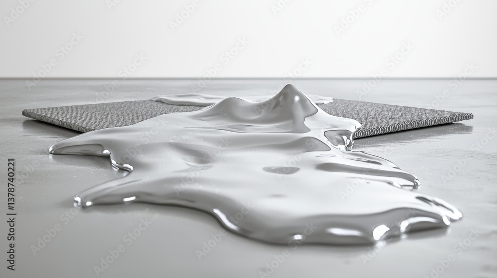Aufkleber a close-up view of a silver liquid pooling on a textured surface, reflecting light in an artistic di