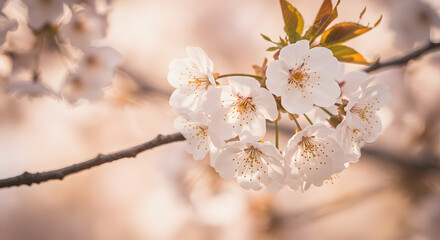 Naklejka premium Soft Light Illuminates Delicate Spring Cherry Blossom Cluster