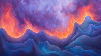 Mystical mountains ablaze with vibrant colors at twilight