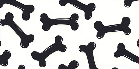 A Seamless Pattern of Black Bones on White Background: A Halloween or Dog-Themed Design