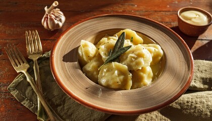 Close-Up of Homemade Potato Gnocchi with Butter and Sage