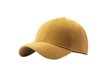 Fototapeta premium Bright Mustard-Colored Baseball Cap With Curved Brim And Structured Crown Isolated On White Background