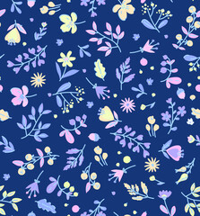 pattern on a color background with a  wild  flowers of different sizes artwork for tattoo, fabrics, souvenirs, packaging, greeting cards and scrapbooking