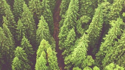 Fototapeta premium Lush Green Pine Tree Forest Aerial View in Natural Environment