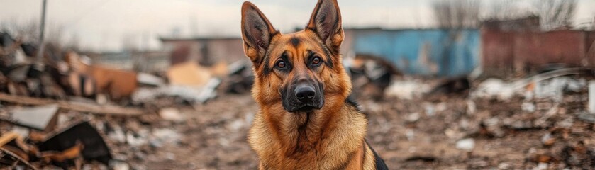 Fototapeta premium German Shepherd in disaster zone