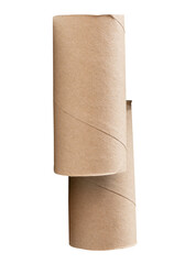 Side view of tissue paper cores or toilet paper tubes in stack after used out in toilet or restroom isolated with clipping path in png file format