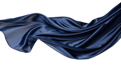 Luxurious blue silk fabric flowing gracefully, showcasing its smooth texture and elegant drape. Perfect for fashion and design projects