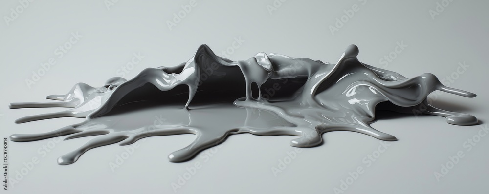 Poster a realistic depiction of gray paint splashing and flowing on a smooth surface, showcasing fluidity a