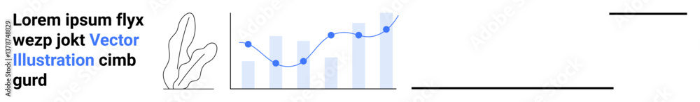 Poster blue line graph over bar chart with text placeholders and abstract decoration. ideal for analytics, 