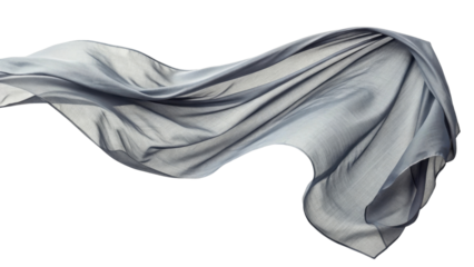 flowing piece of sheer fabric in soft gray tones, creating elegant and airy appearance. fabric movement adds sense of grace and fluidity