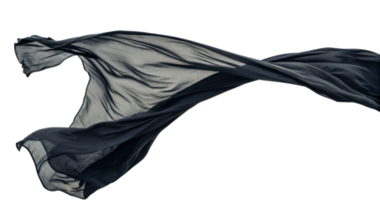 flowing black fabric creates sense of movement and elegance, showcasing its delicate texture and lightness