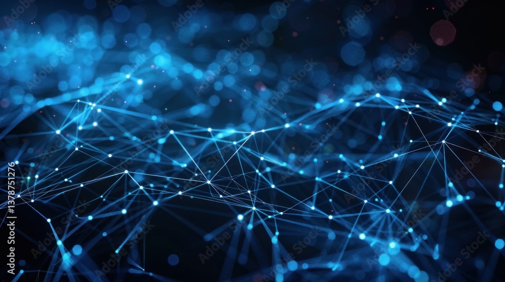 Poster abstract lines and dots forming a complex network structure on a dark background.