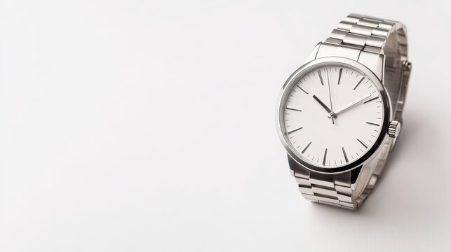 Elegant Timepiece: A pristine wristwatch, showcasing a minimalist design with a sleek silver band and a clean white face, epitomizing modern style and precision.