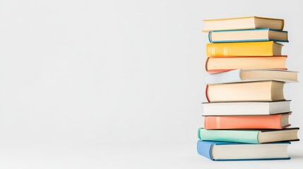 Stack of Books: A captivating stack of books, each with a unique colored spine, elegantly arranged, offering a visual journey into the world of knowledge and storytelling. 