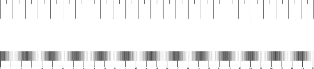 Graduated ruler illustration on a white background. Inch and centimeter ruler vector illustration. Various measurement scales with divisions.