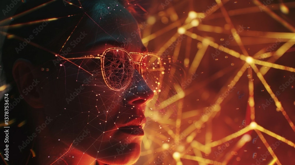 Poster futuristic network connections glowing with bright lines and data points.