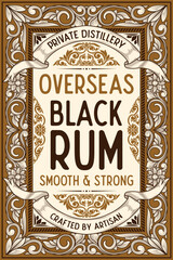Black Rum - ornate vintage decorative label
