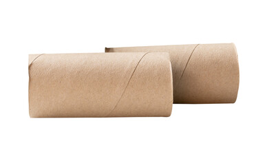 Side view of tissue paper cores or toilet paper tubes in stack after used out in toilet or restroom isolated with clipping path in png file format
