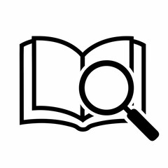 Magnifying glass and book icon for search and zoom illustration