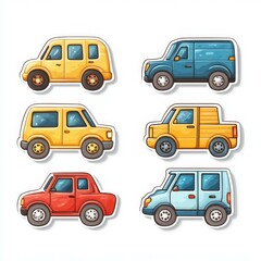 Colorful cartoon cars arranged in a grid showcasing various styles and sizes in a playful collection