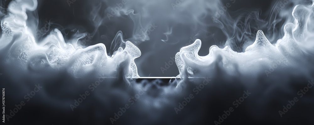Poster abstract smoke design emerging from an unknown source, creating a mysterious and digital atmosphere 