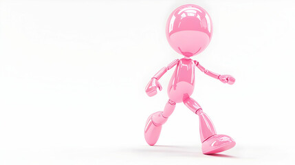 Fototapeta premium Pink Abstract Figure Walking in White Background 3D Render Cartoon Character with Geometric Shapes Minimalist Design