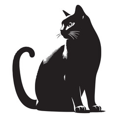 Intriguing Russian Blue silhouette, embodying feline intelligence - Russian Blue illustration - Russian Blue vector - cat silhouette

