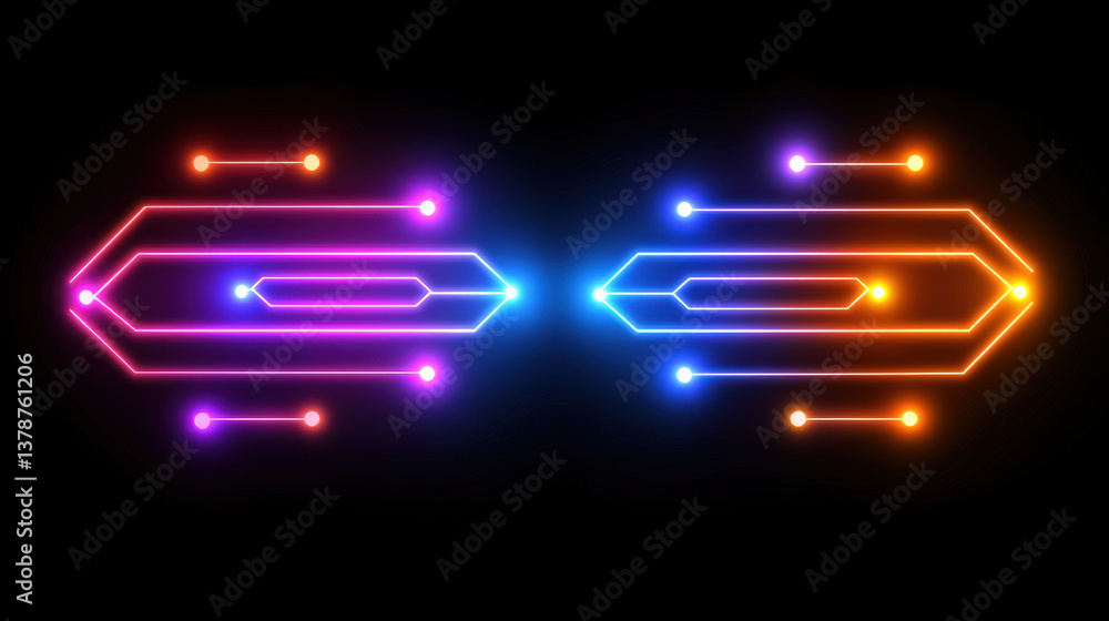 Poster glowing neon circuit lines on dark background create vibrant and dynamic visual effect, showcasing t