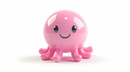 Pink Round Octopus Toy with Smiling Face Isolated on White Background Aquatic Creature with Tentacles Adorable Design in Soft Lighting