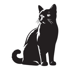 Sleek Russian Blue silhouette, highlighting its slender and muscular frame - Russian Blue illustration - Russian Blue vector - cat silhouette

