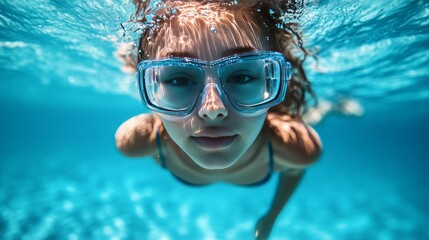 Naklejka premium A girl swims in a pool