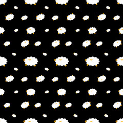 Playful, fluffy sheep hop across a midnight backdrop, their white woolly forms accented with cheerful yellow details. This whimsical native pattern brings pastoral charm and gentle humor.