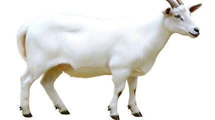 Obraz premium A beautiful white goat stands isolated on a plain background