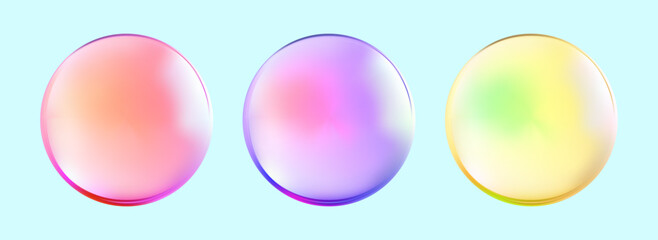Realistic shiny rainbow ball with abstract 3D light bubble and glare effect.