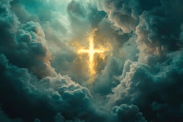 Resurrection - Light Cross Shape In Clouds - Risen - Jesus Ascends to Heaven Scene