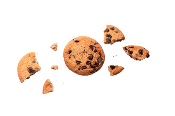 Chocolate chip cookies isolated on white background, Homemade cookies close up.