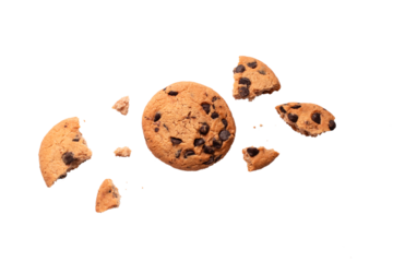 Chocolate chip cookies isolated on white background, Homemade cookies close up.