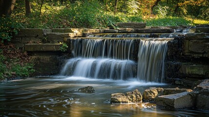 Serene waterfall cascading over rocks in lush forest setting