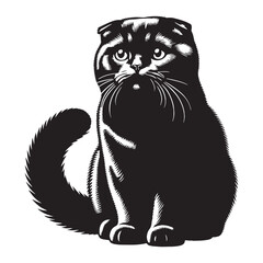 Curious Scottish Fold silhouette, showcasing its intelligent and inquisitive nature - Scottish Fold illustration - Scottish Fold vector - cat silhouette

