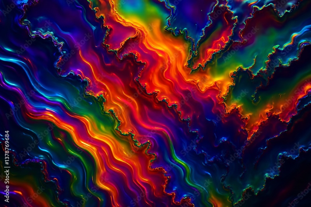 Poster colorful abstract waves flowing and mixing together create a vibrant and psychedelic pattern, evokin