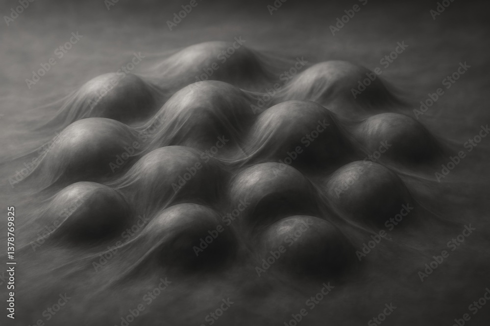 Poster numerous spheres lying beneath a delicate veil create an abstract wave pattern, showcasing intricate