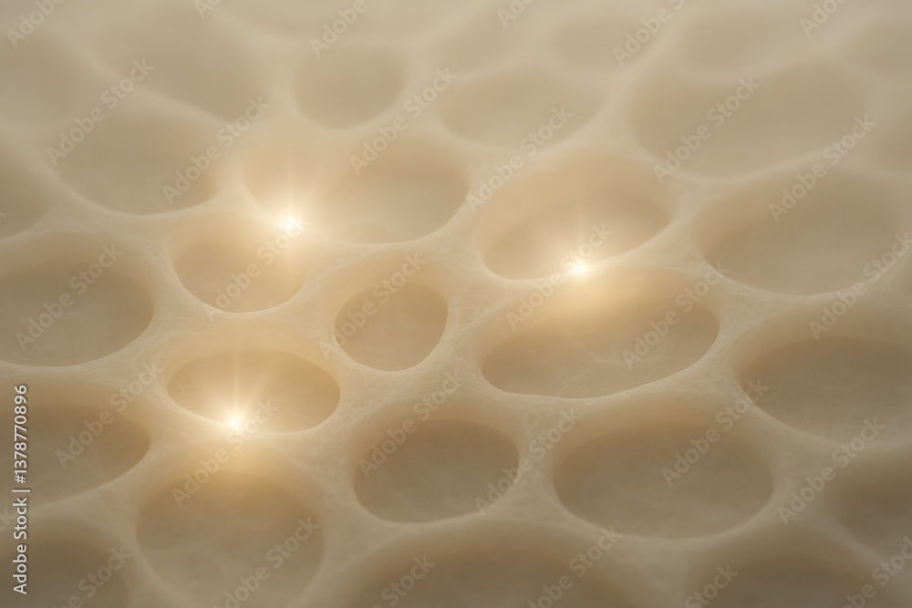Poster microscopic view of bone trabeculae creating a network of interconnected structures, with glowing ar