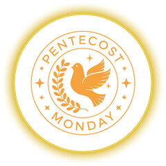 Pentecost Monday Vintage Emblem Design,Black and White Pentecost Dove Badge,Religious Pentecost Monday Symbol Vector,Dove with Olive Branch Pentecost Logo,Classic Pentecost Monday Stamp Design