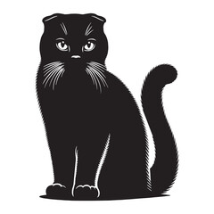 Adorable Scottish Fold silhouette, capturing its signature folded ears - Scottish Fold illustration - Scottish Fold vector - cat silhouette

