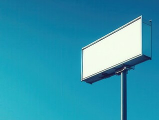 A blank billboard stands against a clear blue sky, ideal for advertising and promoting various business ventures or events.
